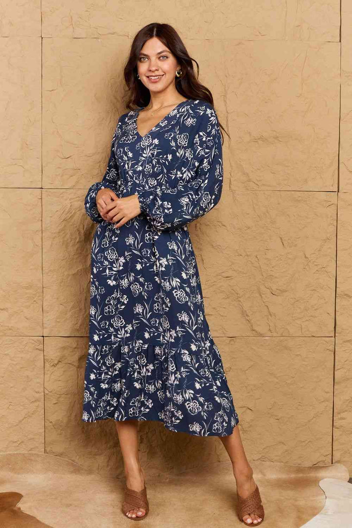 HEYSON Night Out Full Size Balloon Sleeve Floral Midi Dress | 1mrk.com