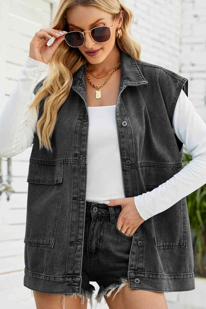 Button Down Collared Neck Denim Jacket | 1mrk.com