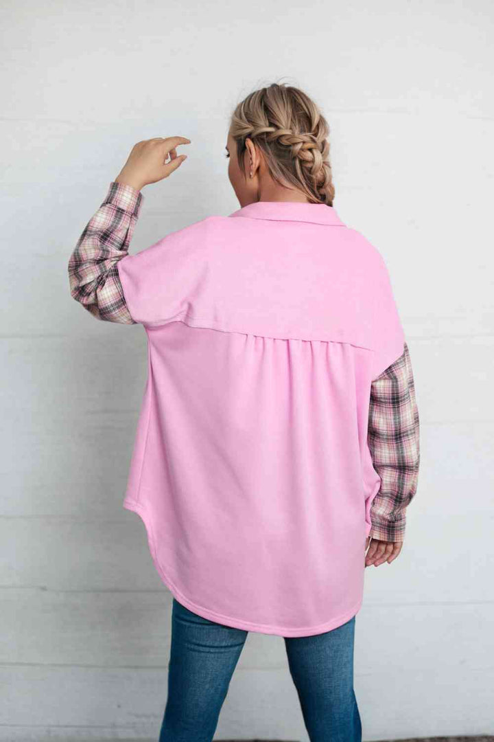 Dropped Shoulder Plaid Print Collared Neck Shirt |1mrk.com