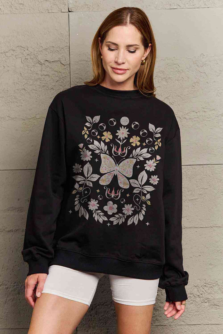 Simply Love Simply Love Full Size Flower and Butterfly Graphic Sweatshirt |1mrk.com