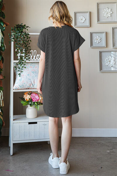 Heimish Full Size Ribbed Round Neck Short Sleeve Tee Dress |1mrk.com