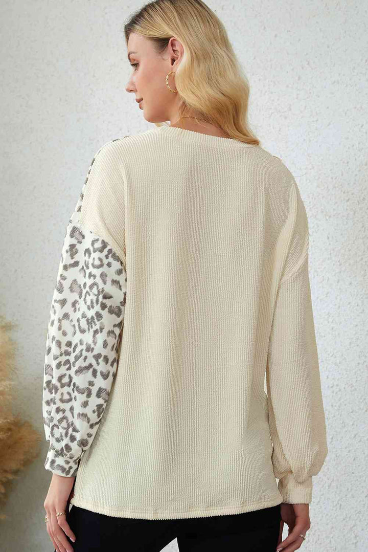 Leopard Patchwork Long Sleeve Top |1mrk.com