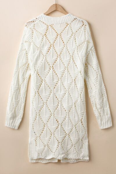 Openwork Open Front Dropped Shoulder Cardigan |1mrk.com