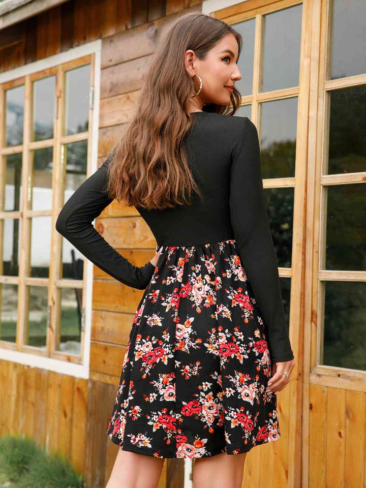 Floral Buttoned Long Sleeve Dress |1mrk.com