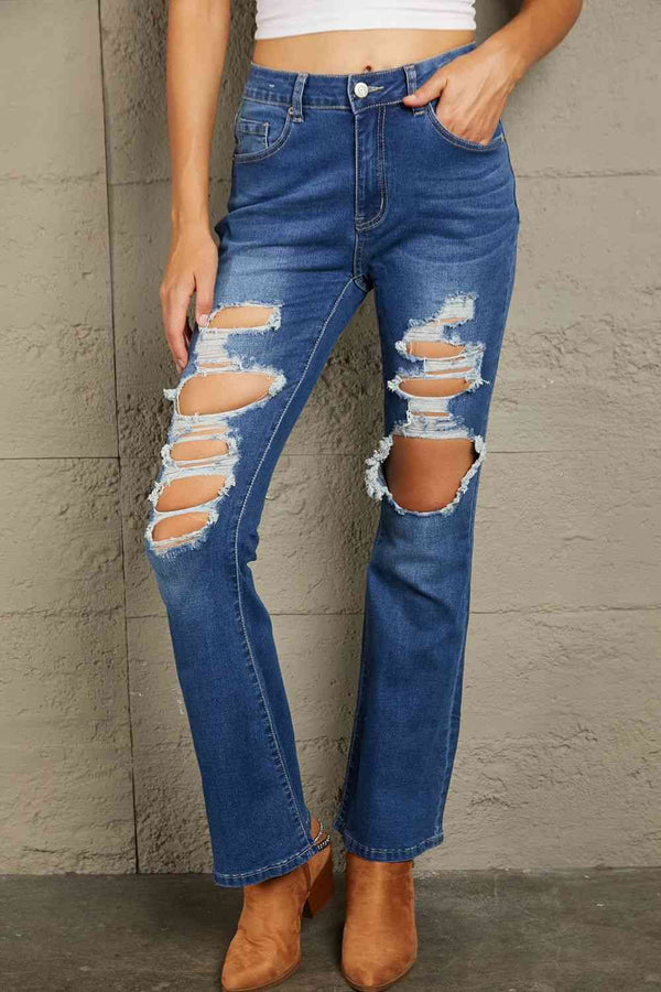 Baeful Distressed High Waist Flare Jeans | 1mrk.com