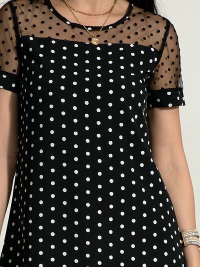 Polka Dot Short Sleeve Mini Dress |1mrk.com