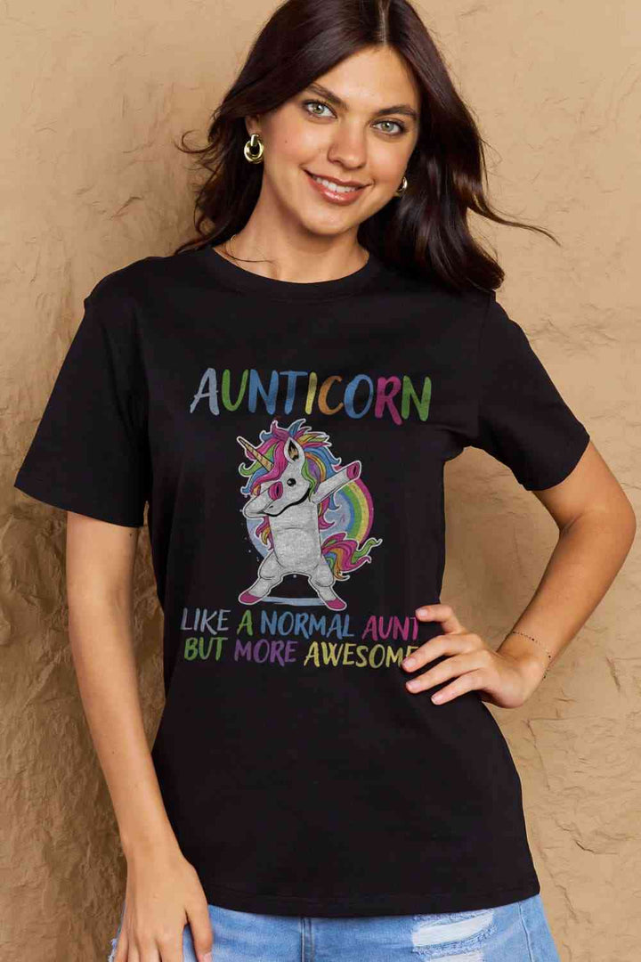 Simply Love Full Size AUNTICORN LIKE A NORMAL AUNT BUT MORE AWESOME Graphic Cotton Tee | 1mrk.com