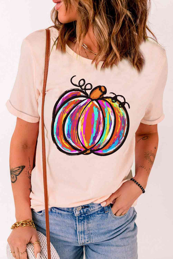 Pumpkin Graphic Round Neck T-Shirt | 1mrk.com