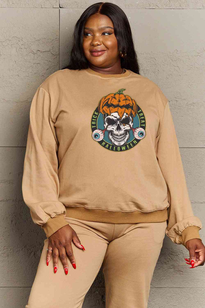 Simply Love Full Size Skull Graphic Sweatshirt |1mrk.com