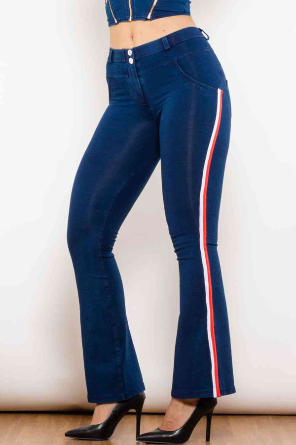 Side Stripe Buttoned Bootcut Jeans | 1mrk.com