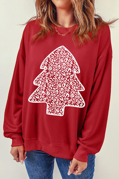 Christmas Tree Graphic Round Neck Sweatshirt |1mrk.com