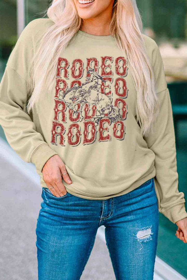 Round Neck Dropped Shoulder RODEO Graphic Sweatshirt |1mrk.com