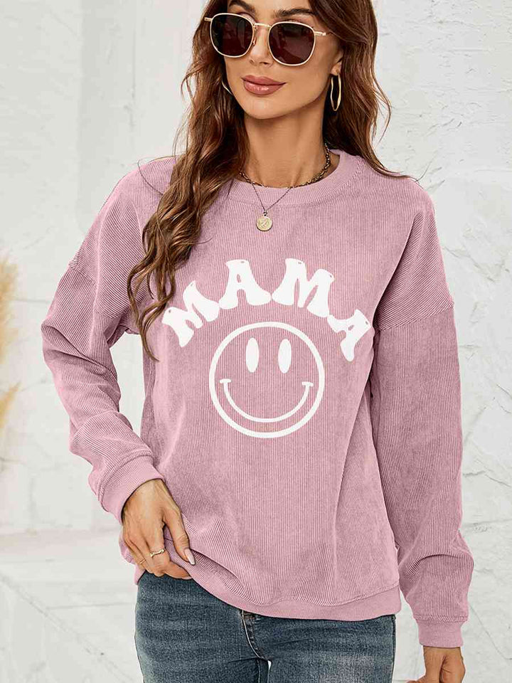 Round Neck Long Sleeve MAMA Graphic Sweatshirt | 1mrk.com