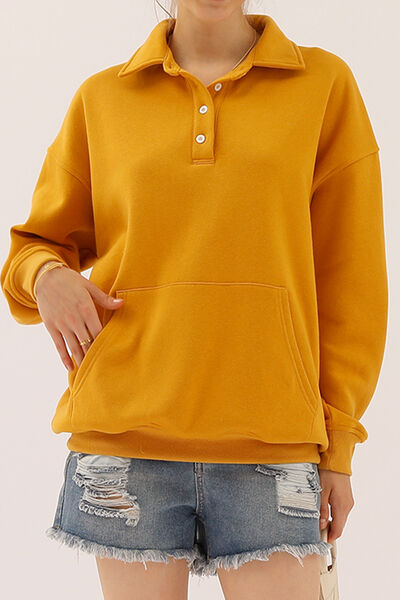 Ninexis Full Size Quarter-Button Collared Sweatshirt |1mrk.com