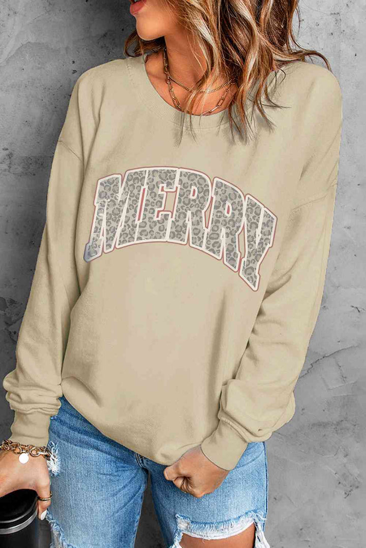 MERRY Graphic Drop Shoulder Sweatshirt | Trendsi