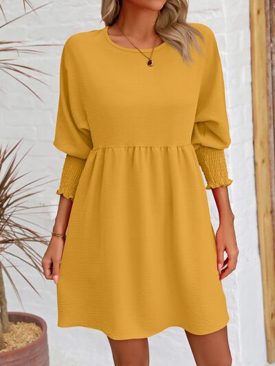 Round Neck Lantern Sleeve Mini Dress |1mrk.com