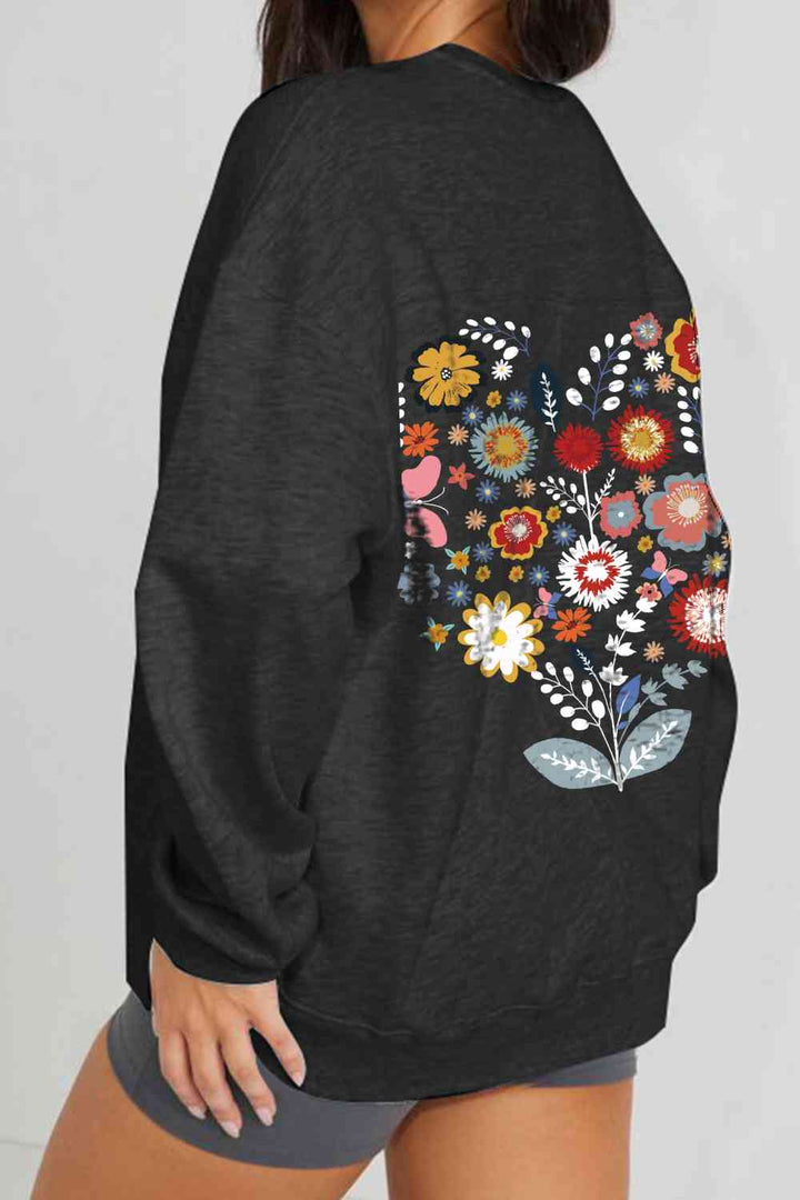 Simply Love Full Size Flower Graphic Sweatshirt |1mrk.com