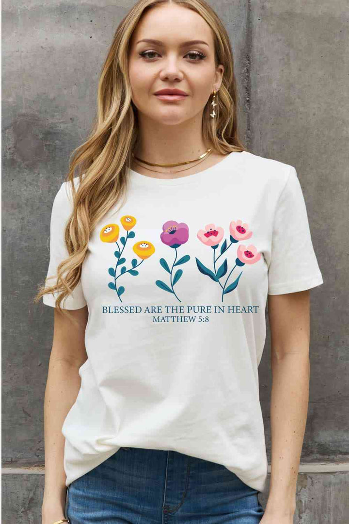 Simply Love Full Size BLESSED ARE THE PURE IN HEART Matthew 5:8 Graphic Cotton Tee | 1mrk.com