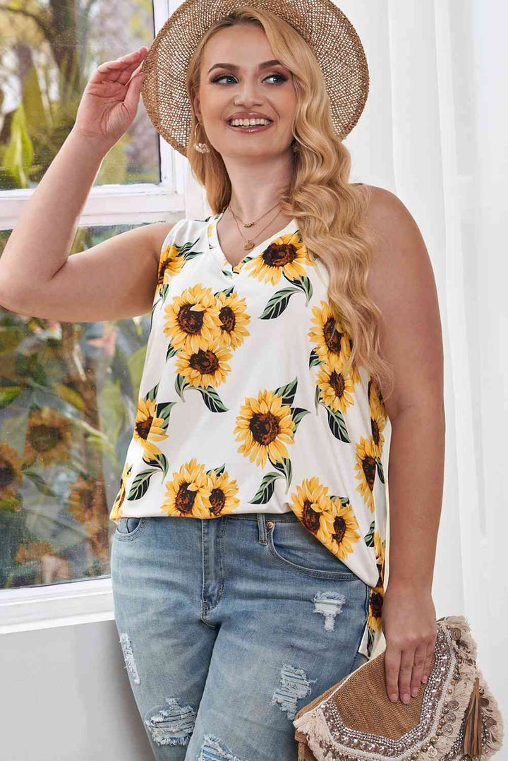 Plus Size Printed V-Neck Tank | 1mrk.com