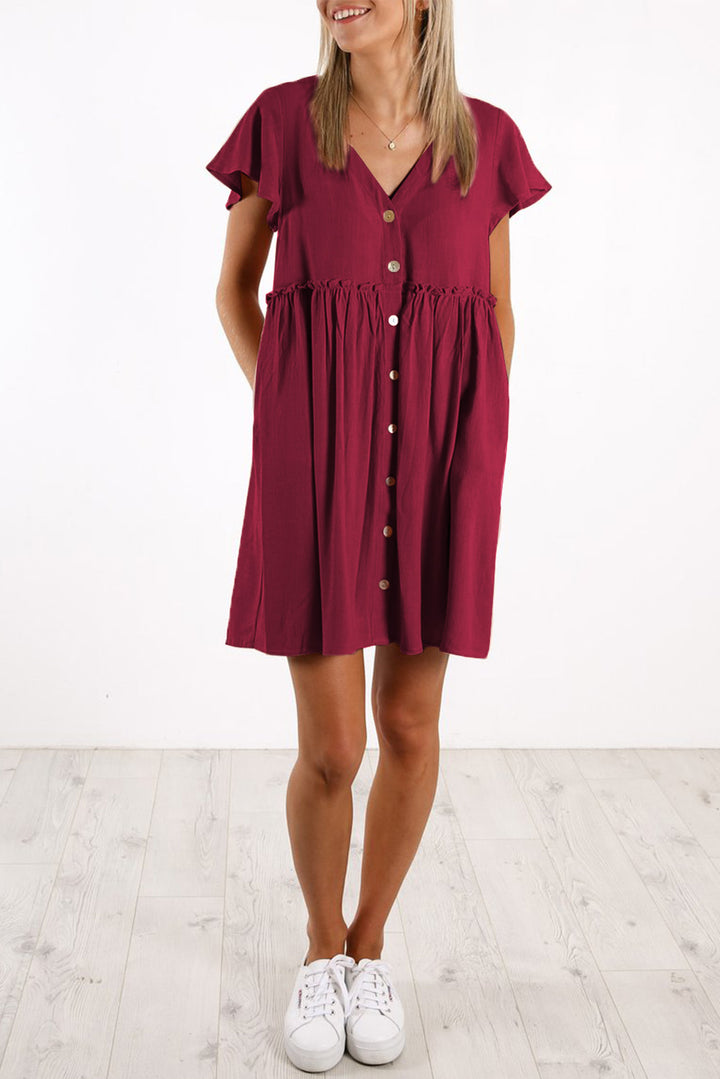 Buttoned Empire Waist Babydoll Dress |1mrk.com