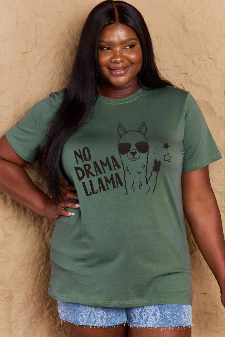 Simply Love Full Size NO DRAMA LLAMA Graphic Cotton Tee | 1mrk.com