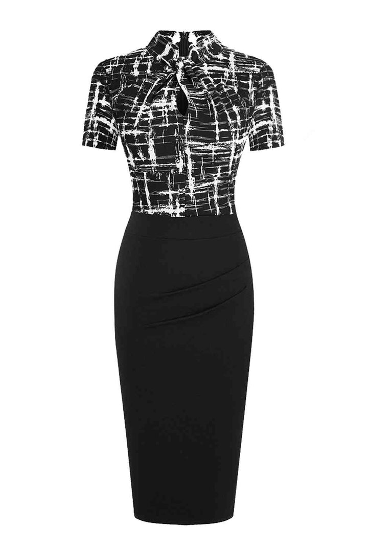 Round Neck Short Sleeve Pencil Dress |1mrk.com