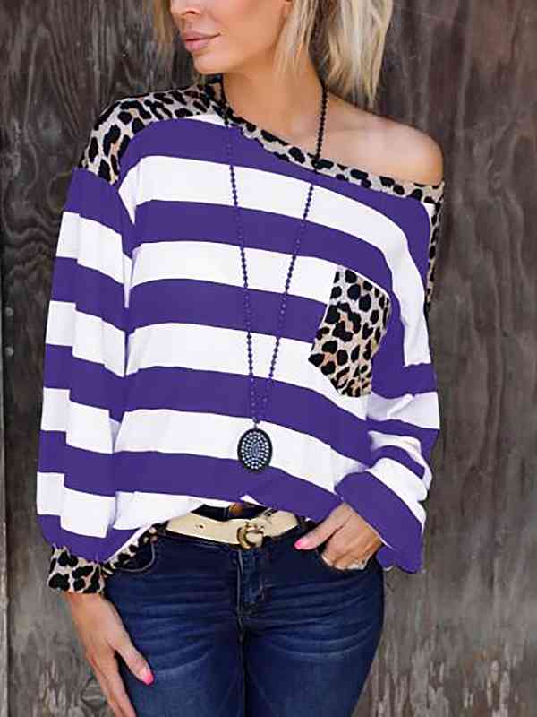 Striped Leopard Long Sleeves Top | 1mrk.com