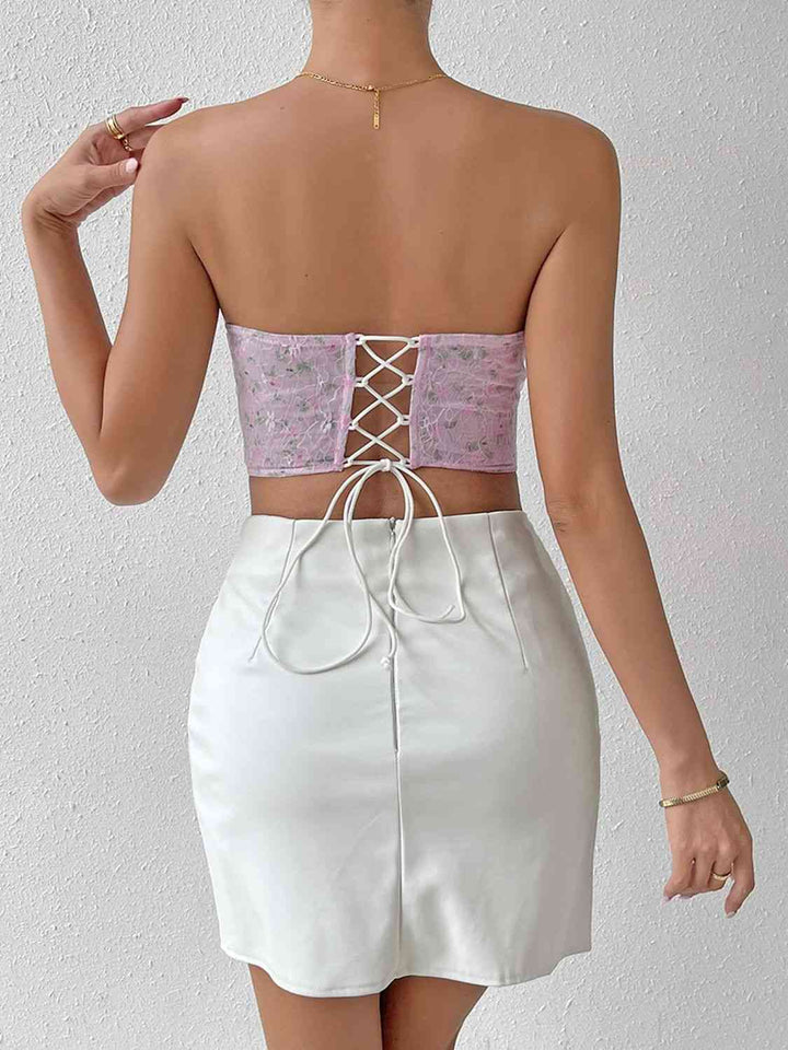 Floral Lace-Up Strapless Bustier | 1mrk.com