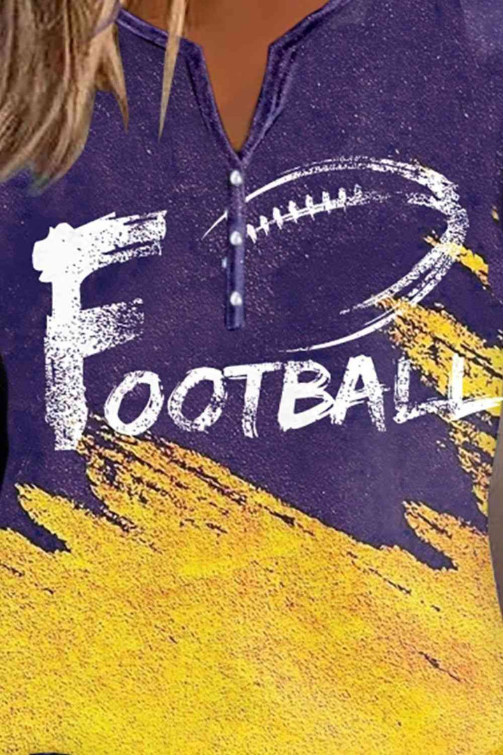 FOOTBALL Graphic Notched Neck Long Sleeve T-Shirt | 1mrk.com