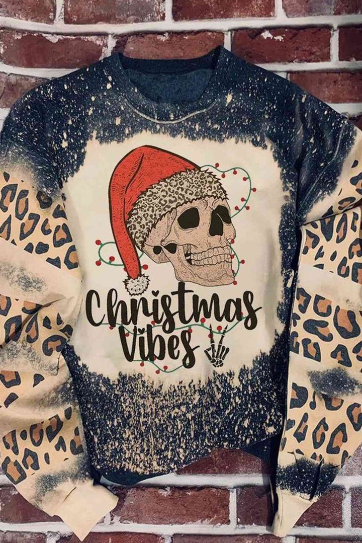 Round Neck Long Sleeve CHRISMAS VIBES Graphic Sweatshirt |1mrk.com