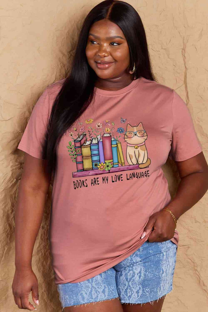 Simply Love Full Size BOOKS ARE MY LOVE LANGUAGE Graphic Cotton Tee | 1mrk.com