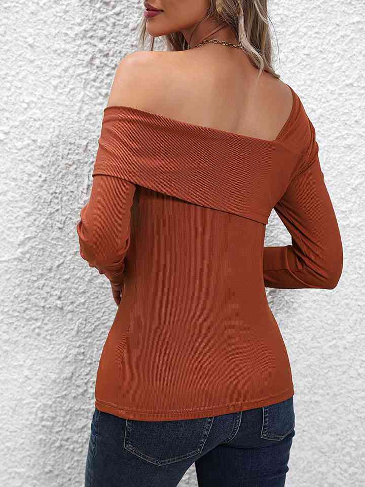 Asymmetrical Neck Long Sleeve Top | 1mrk.com