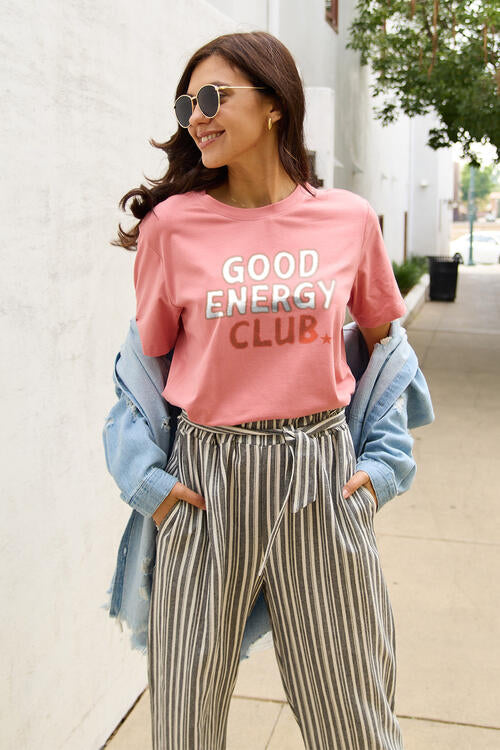 Simply Love Full Size GOOD ENERGY CLUB Short Sleeve T-Shirt | 1mrk.com