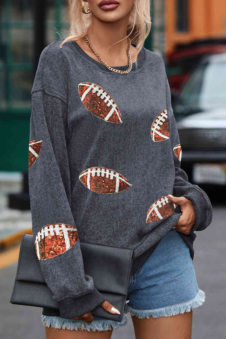 Sequin Football Patch Corduroy Sweatshirt |1mrk.com