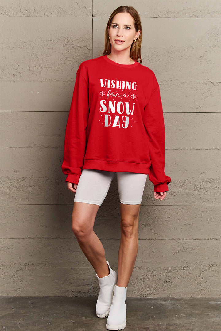 Simply Love Full Size WISHING FOR A SNOW DAY Round Neck Sweatshirt | Trendsi