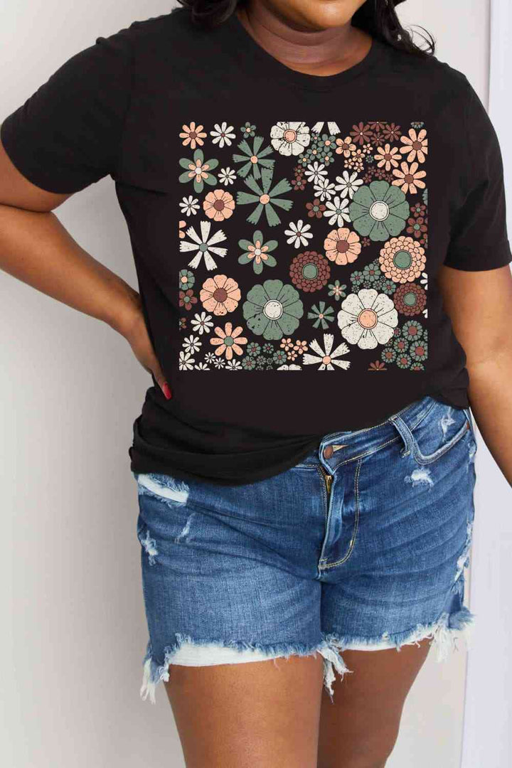 Simply Love Full Size Flower Graphic Cotton Tee | 1mrk.com