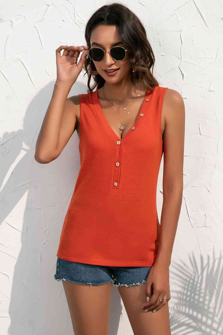 Buttoned Deep V Tank | 1mrk.com