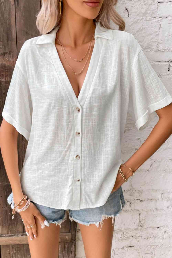 Button Front Johnny Collared Blouse |1mrk.com