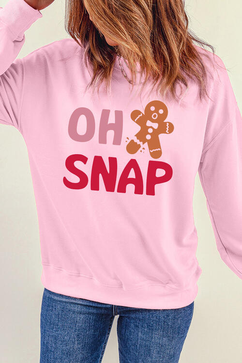 OH SNAP Round Neck Long Sleeve Sweatshirt |1mrk.com