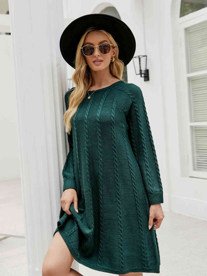 Cable-Knit Long Sleeve Sweater Dress | 1mrk.com