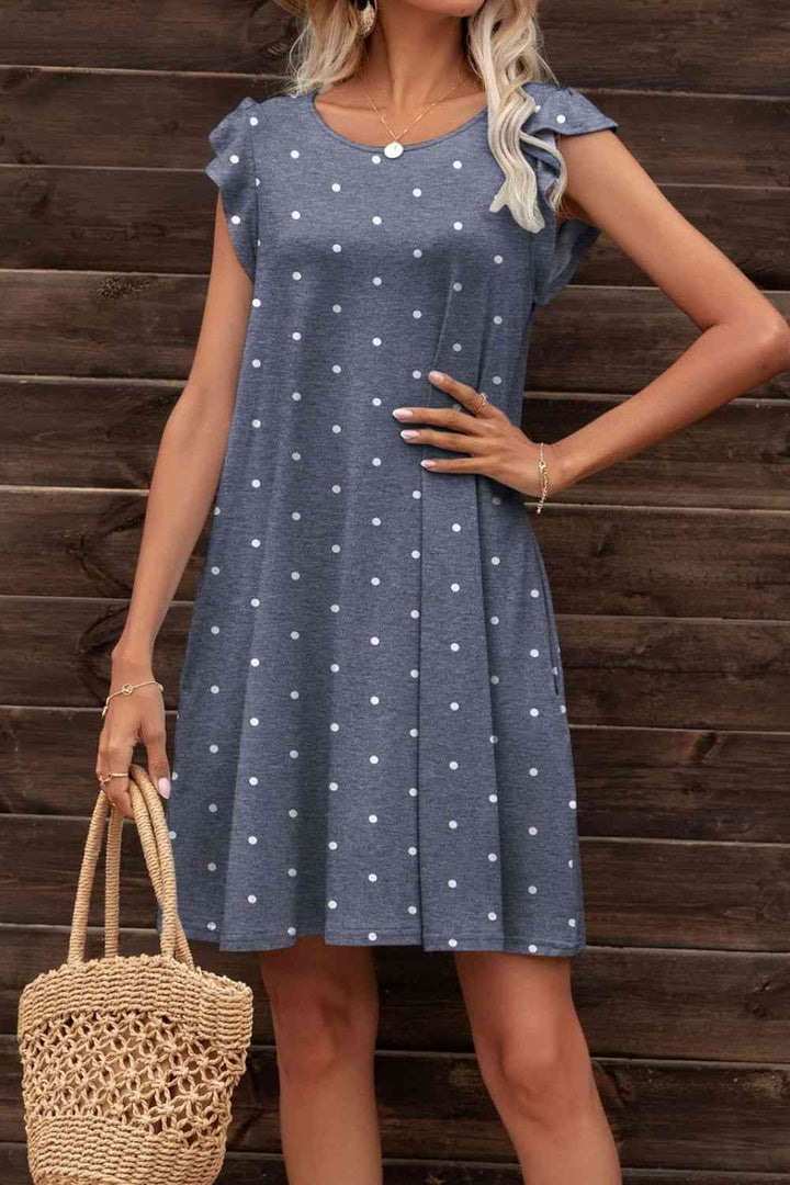 Butterfly Sleeve Round Neck Dress |1mrk.com