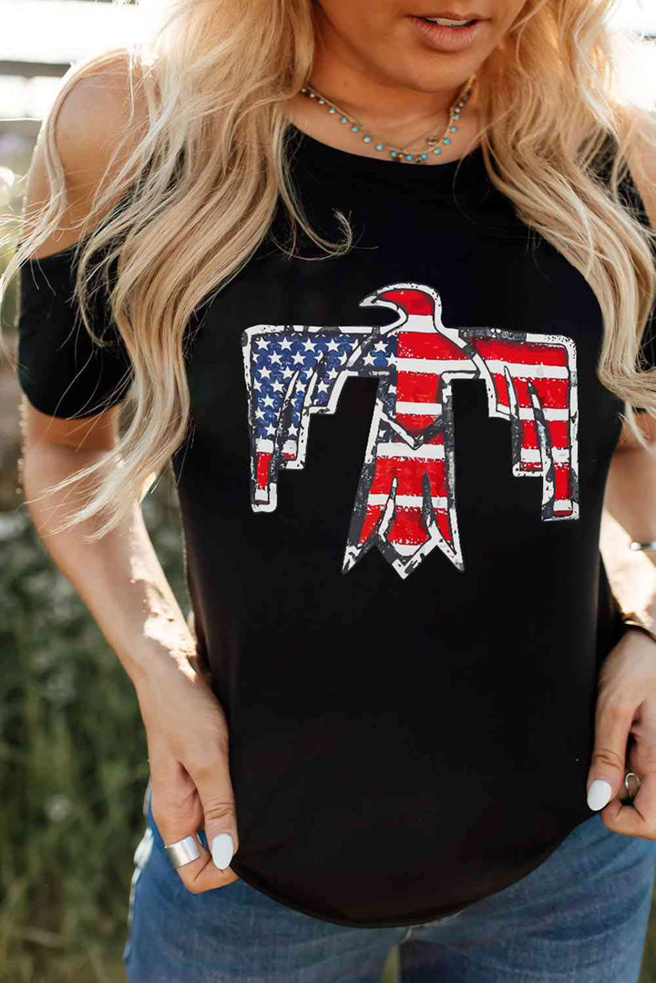 US Flag Bird Graphic Cold-Shoulder Tee | 1mrk.com