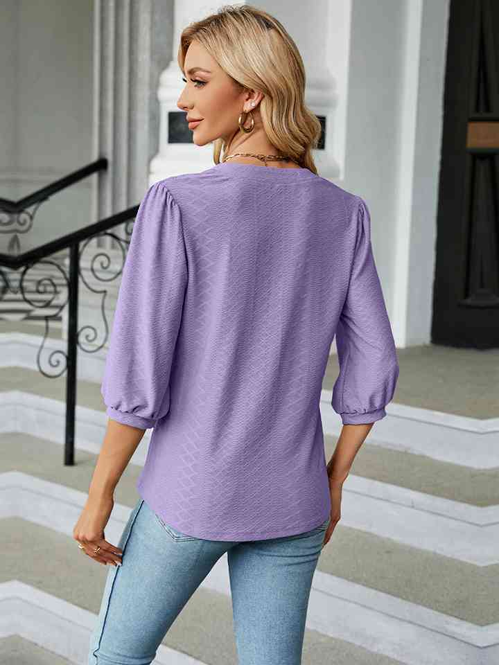 Notched Neck Three-Quarter Sleeve Blouse | 1mrk.com