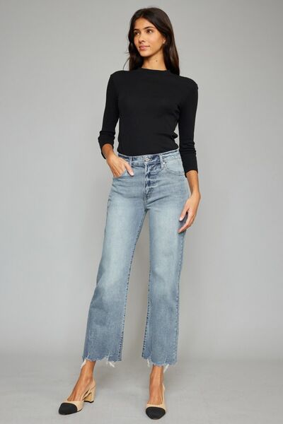 Kancan High Waist Raw Hem Cropped Wide Leg Jeans |1mrk.com