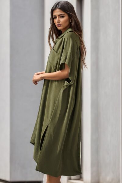 Slit Button Up Half Sleeve Dress |1mrk.com