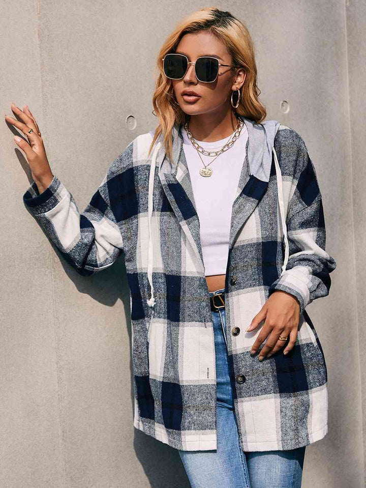 Plaid Dropped Shoulder Hooded Jacket | 1mrk.com