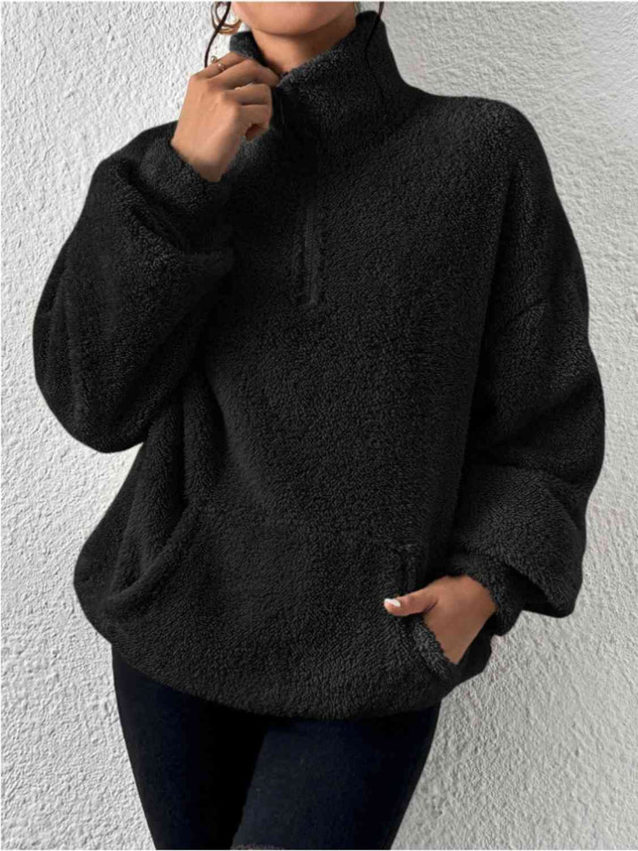 Half Zip Drop Shoulder Sweatshirt with Pocket |1mrk.com