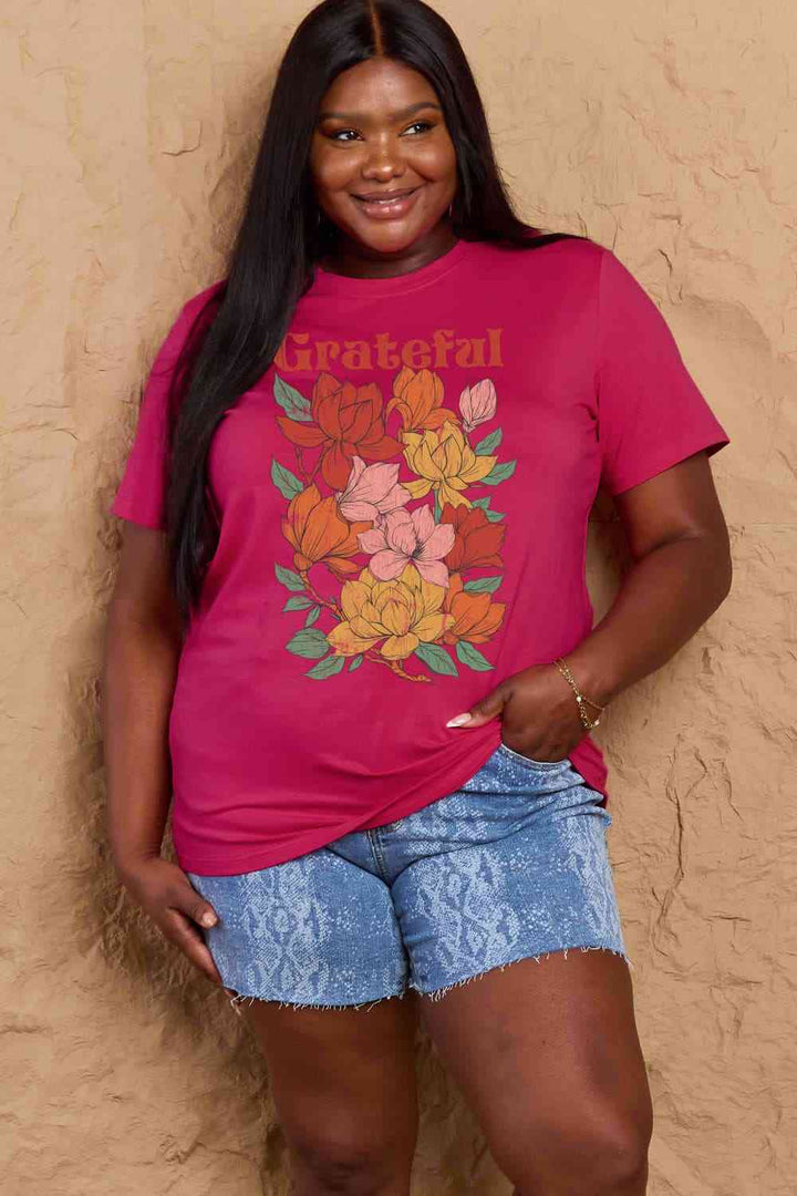 Simply Love Full Size GRATEFUL Flower Graphic Cotton T-Shirt | 1mrk.com