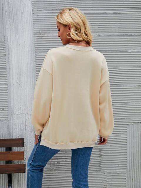 Round Neck Drop Shoulder Sweatshirt |1mrk.com