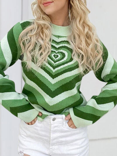 Heart Mock Neck Long Sleeve Sweater |1mrk.com